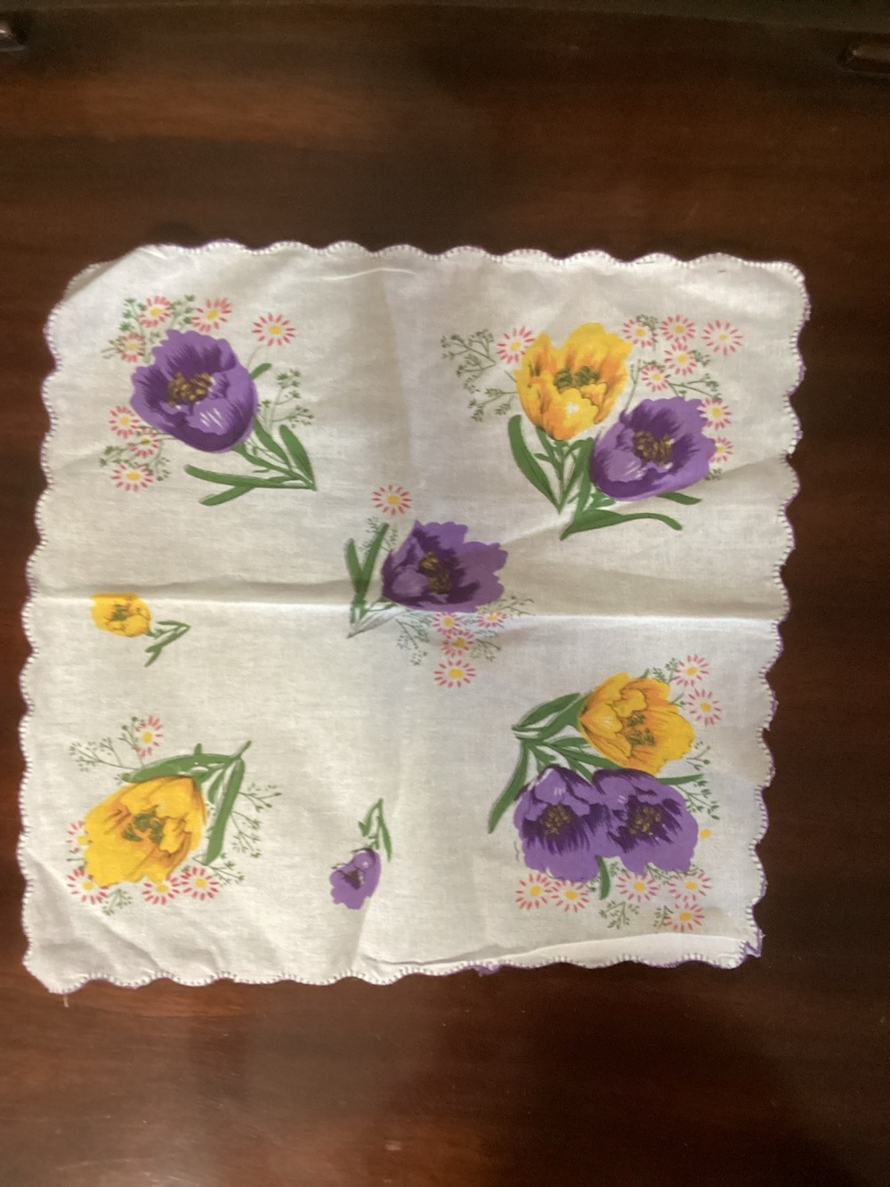 Vintage Purple and Yellow Floral Handkerchief